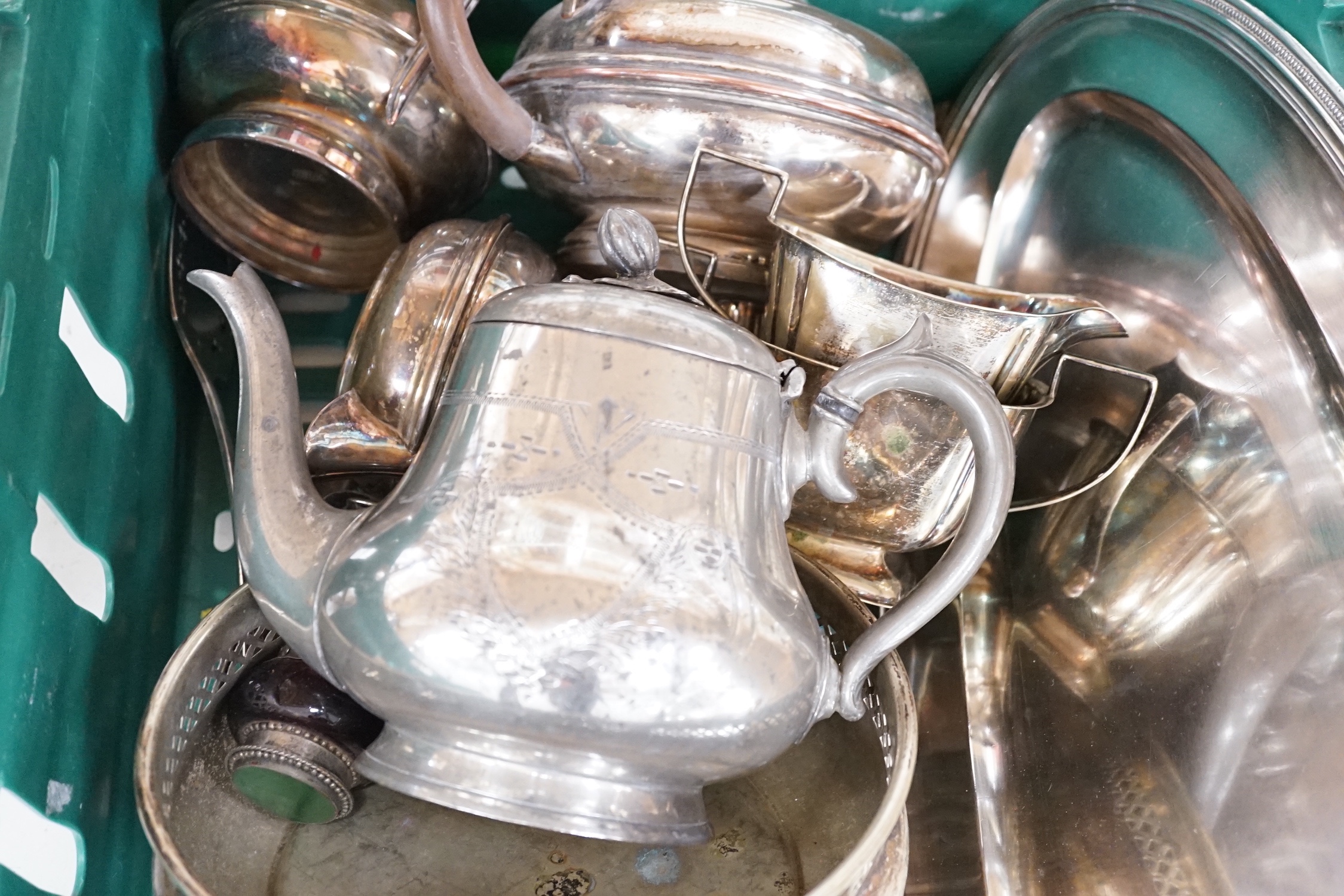 A Christofle plated fish dish and other various plated wares